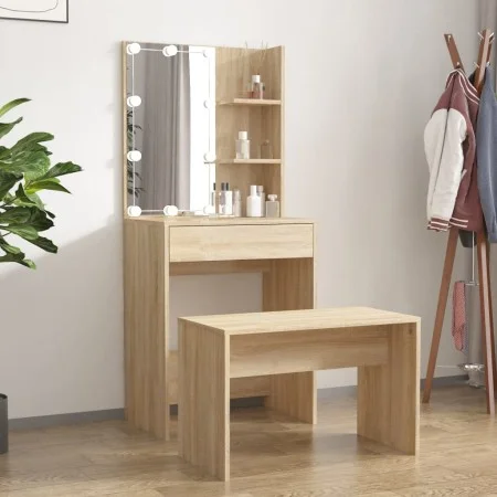 Sonoma Oak Plywood LED Vanity Set by vidaXL, Bedroom Dressers - Ref: Foro24-3114133, Price: 129,58 €, Discount: %