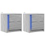 Mesitas de noche luces LED 2 uds madera ingeniería gris Sonoma