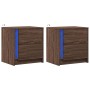 Mesitas de noche luces LED 2 uds madera ingeniería roble marrón