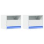 Mesitas de noche de pared con luces LED 2 unidades blanco