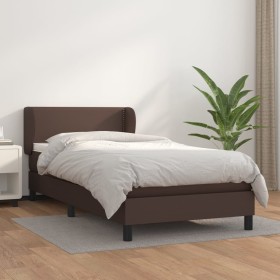 Cama box spring con colchón cuero sintético marrón 100x200 cm
