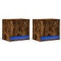 Mesitas de noche de pared con luces LED 2 uds roble ahumado