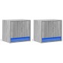 Mesitas de noche de pared con luces LED 2 unidades gris Sonoma
