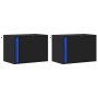 Mesitas de noche de pared con luces LED 2 unidades negro en Mesitas de noche | Comprar online en Foro24