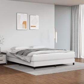 Cama box spring con colchón cuero sintético blanco 160x200 cm