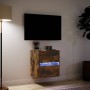 Mueble de TV de pared con luces LED roble ahumado 41x31x45 cm