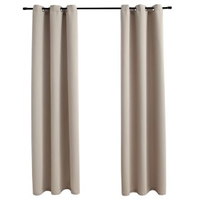 Cortinas opacas con anillas (2 unidades), color beige, 97 x 160