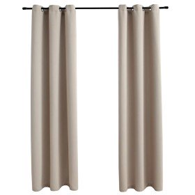 Cortinas opacas con anillas (2 unidades), color beige, 97 x 160 cm, tela en Cortinas y visillos | Comprar online en Foro24