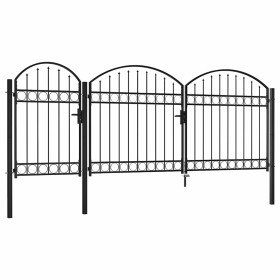 Puerta de valla jardín con arco superior acero negro 2,25x4 m en Puertas de jardín | Comprar online en Foro24
