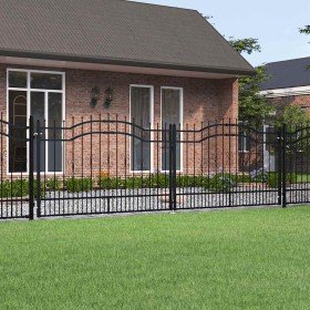 Puerta de valla con punta de lanza negra, 406 x 125 cm, acero