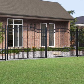 Puerta de valla con punta de lanza negra, 406 x 150 cm, acero