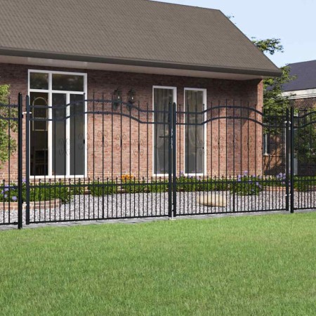 Puerta de valla con punta de lanza negra, 406 x 150 cm, acero
