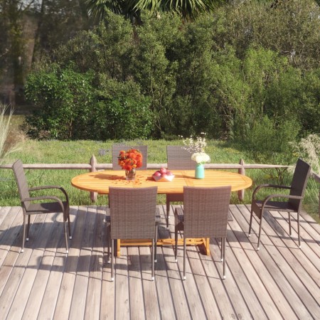 Set de comedor de jardín de 7 piezas ratán sintético marrón en Conjuntos de jardín | Comprar online en Foro24