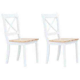 Sillas comedor 2 uds madera maciza caucho blanco y madera claro