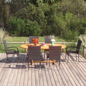 Set de comedor de jardín de 7 piezas ratán sintético negro