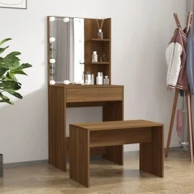 Brown Oak Plywood LED Vanity Set by vidaXL, Bedroom Dressers - Ref: Foro24-3114138, Price: 116,05 €, Discount: %