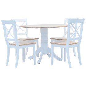 Juego de comedor 5 piezas madera maciza de caucho blanco marrón en Conjuntos de muebles para cocinas y comedores | Comprar onlin