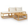 Muebles de jardín 4 pzas cojines crema madera maciza de acacia