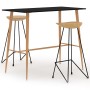 Juego de mesa alta y taburetes de bar 3 piezas negro