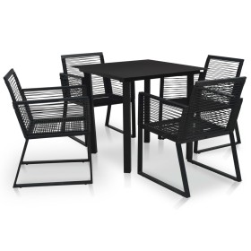 Juego de comedor de jardín 5 piezas ratán PVC negro