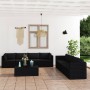 Set muebles de jardín 9 piezas y cojines ratán sintético negro