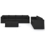 Set muebles de jardín 9 piezas y cojines ratán sintético negro