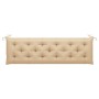 Banco de jardín madera maciza de teca con cojín beige 175 cm