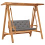 Banco columpio madera maciza de teca con cojín gris 170 cm