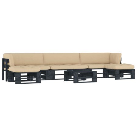 Muebles de palés 6 pzas y cojines madera pino impregnada negro en Conjuntos de jardín | Comprar online en Foro24