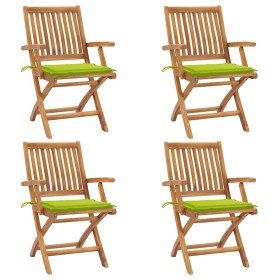 Sillas de jardín plegables 4 uds madera maciza teca con cojines
