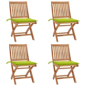 Sillas de jardín plegables 4 uds madera maciza teca con cojines
