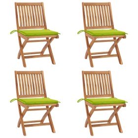 Sillas de jardín plegables 4 uds madera maciza teca con cojines