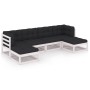 Set muebles jardín 6 pzas con cojines madera maciza pino blanco