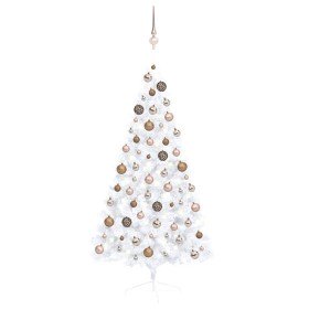 Medio árbol de Navidad con luces y bolas blanco 150 cm en Arboles de navidad | Comprar online en Foro24