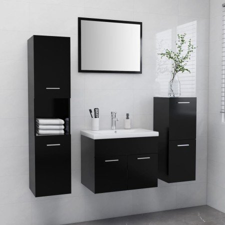 Juego de muebles de baño madera de ingeniería negro en Muebles de baño | Comprar online en Foro24