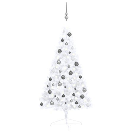 Medio árbol de Navidad con luces y bolas blanco 120 cm en Arboles de navidad | Comprar online en Foro24