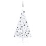Medio árbol de Navidad con luces y bolas blanco 120 cm