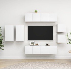 Set de mueble para TV de 8 piezas madera contrachapada blanco en Muebles TV | Comprar online en Foro24