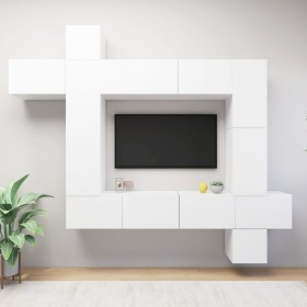 Set de mueble para TV de 9 piezas madera de ingeniería blanco