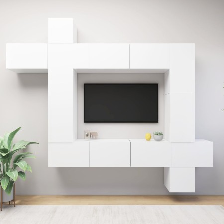 Set de mueble para TV de 9 piezas madera de ingeniería blanco