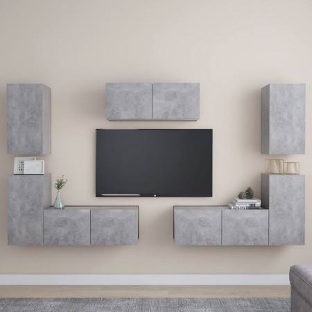 Set muebles de salón TV 7 pzas madera ingeniería gris hormigón