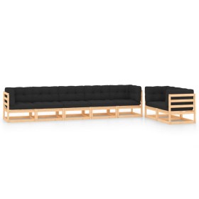 Muebles de jardín 7 pzas y cojines antracita madera maciza pino