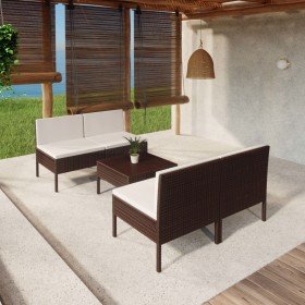 Set muebles de jardín 5 pzas y cojines ratán sintético marrón en Conjuntos de jardín | Comprar online en Foro24