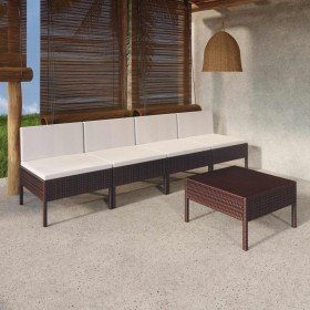 Set muebles de jardín 5 pzas y cojines ratán sintético marrón en Conjuntos de jardín | Comprar online en Foro24