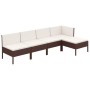 Set muebles de jardín 5 pzas y cojines ratán sintético marrón