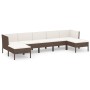 Set muebles de jardín 7 piezas cojines ratán sintético marrón