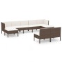 Set muebles de jardín 9 pzas y cojines ratán sintético marrón