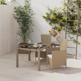 Set de comedor de jardín 3 pzas y cojines ratán sintético beige en Conjuntos de jardín | Comprar online en Foro24