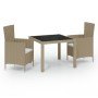 Set de comedor de jardín 3 pzas y cojines ratán sintético beige