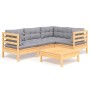 Juego de muebles de jardín 5 pzas y cojines madera pino gris